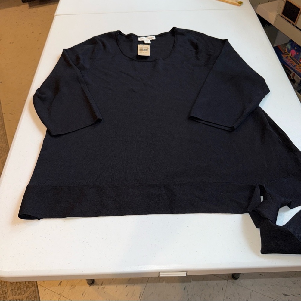 Coldwater Creek Top Womens Knit Slinky 3/4 Sleeve Minimalist 3XL Black  Nwt Soft
